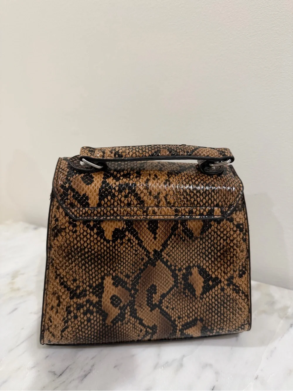 Urban Outfitters Brown Snake-Print Crossbody Top-Handle Bag